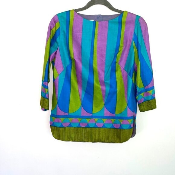 Alex Colman California Top Womens Size 12 Vintage Cotton Button Back Blue Green - Picture 13 of 13